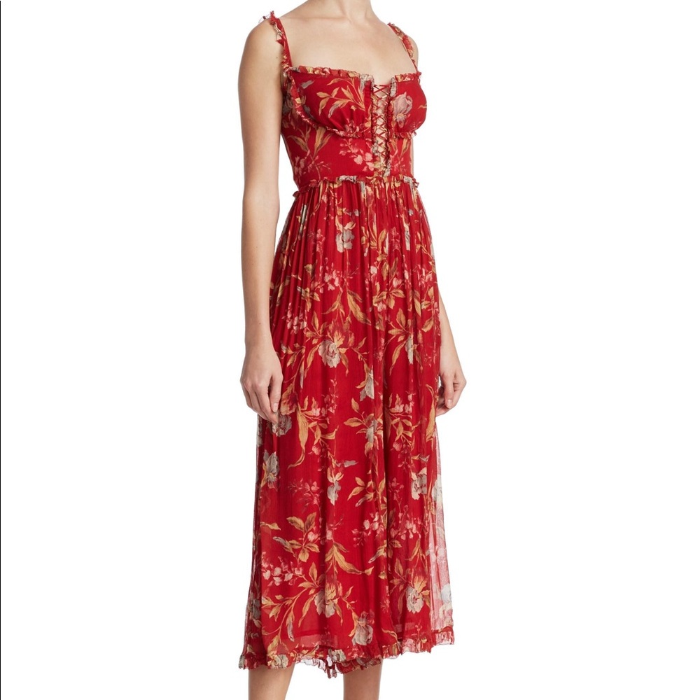Zimmermann Red Corsair Silk Corset Jumpsuit